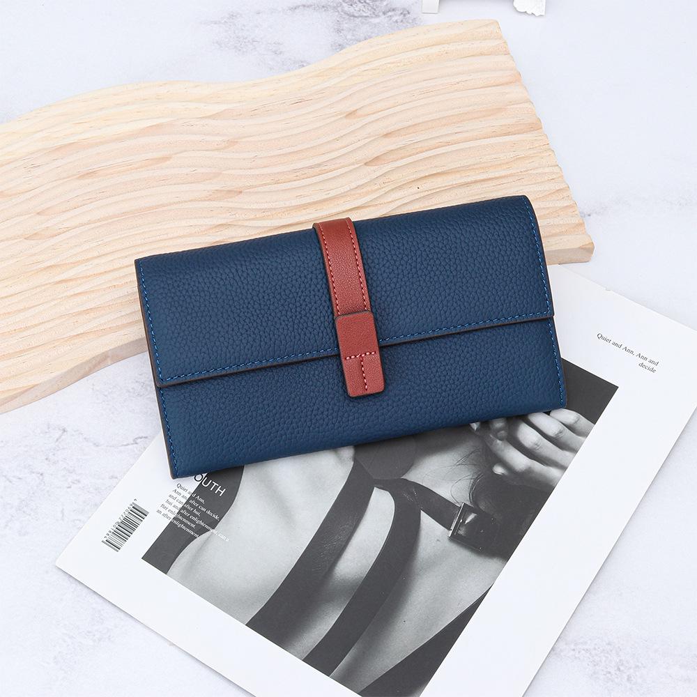 Women's Top Grain Cowhide Color Block Long Wallet - Large Capacity, Multifunctional Clutch & Phone Bag