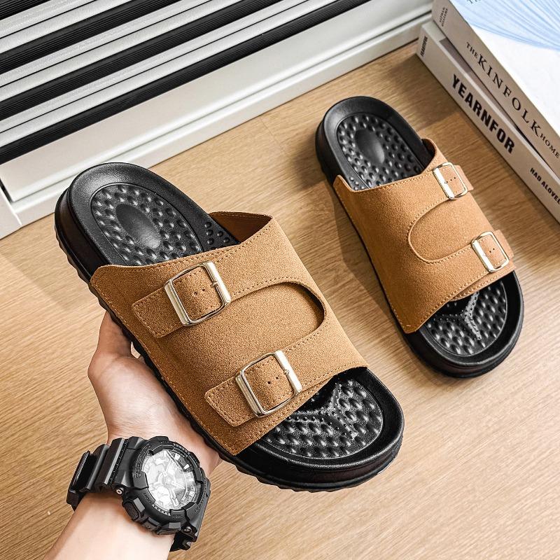 Unisex Suede Double Strap Slide Sandals with Adjustable  and Soft Insole for Casual Summer Wear