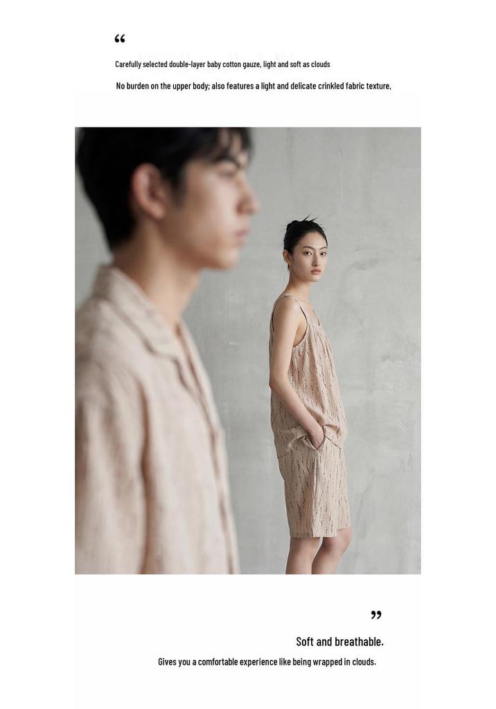 Baby Cotton Summer Camisole: A-Class Pure Cotton Double Layer Gauze Couple Pajamas - Women's Short Sleeve & Men's Set