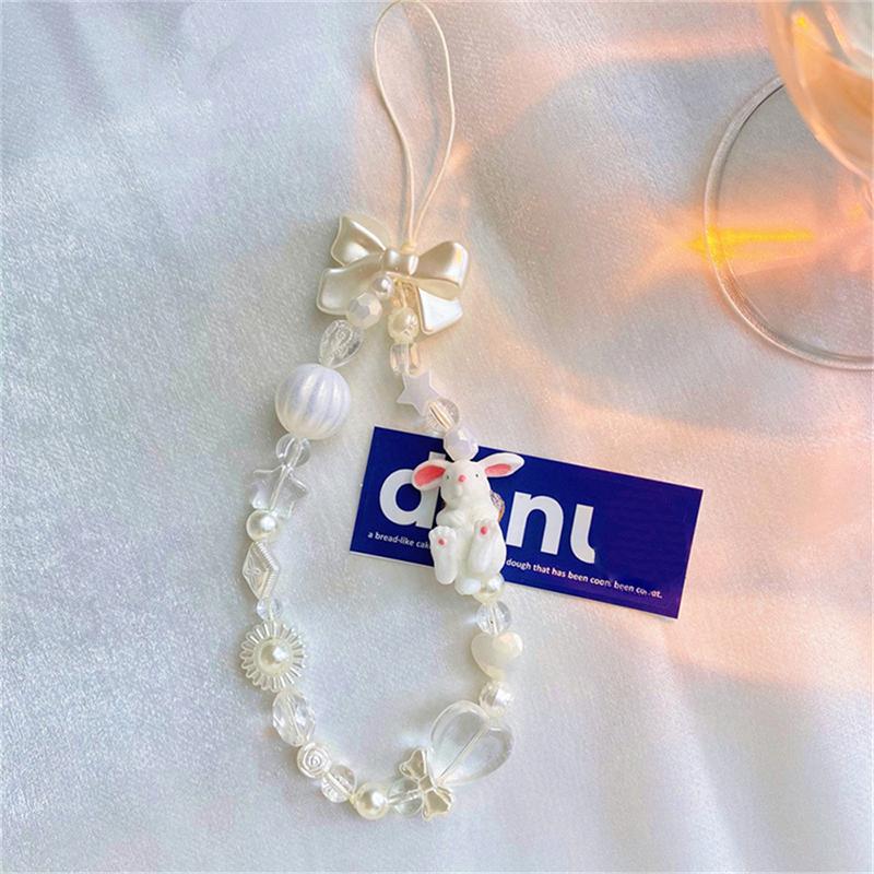 Süße und niedliche rosa Erdbeere Handy-Anhänger Handyketten für Damen Perlenkette Handy-Anhänger Charme Schlüsselband gegen Verlust Schmuck