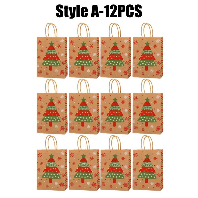 Christmas Gift Bags Holiday Party Favor Bags with Handles for Candy Treats Presents Xmas Decorations Festive Designs  for Home