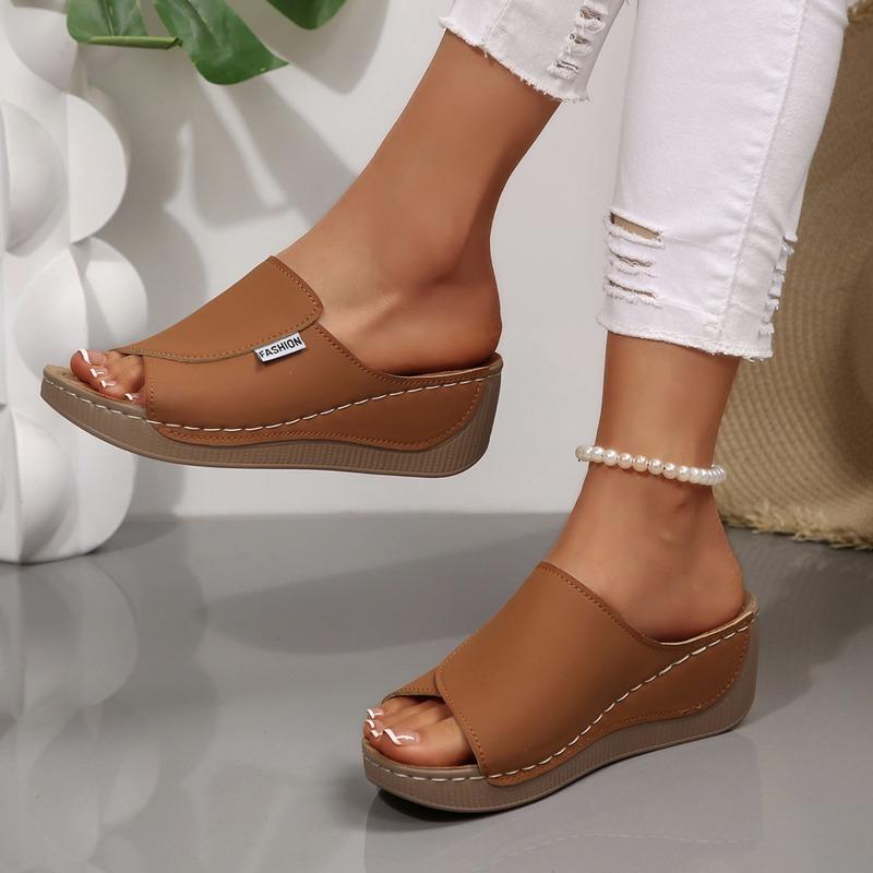 Large size muffin platform casual slippers women's shoes summer new simple and fashionable one-word fish mouth wedge slippers
