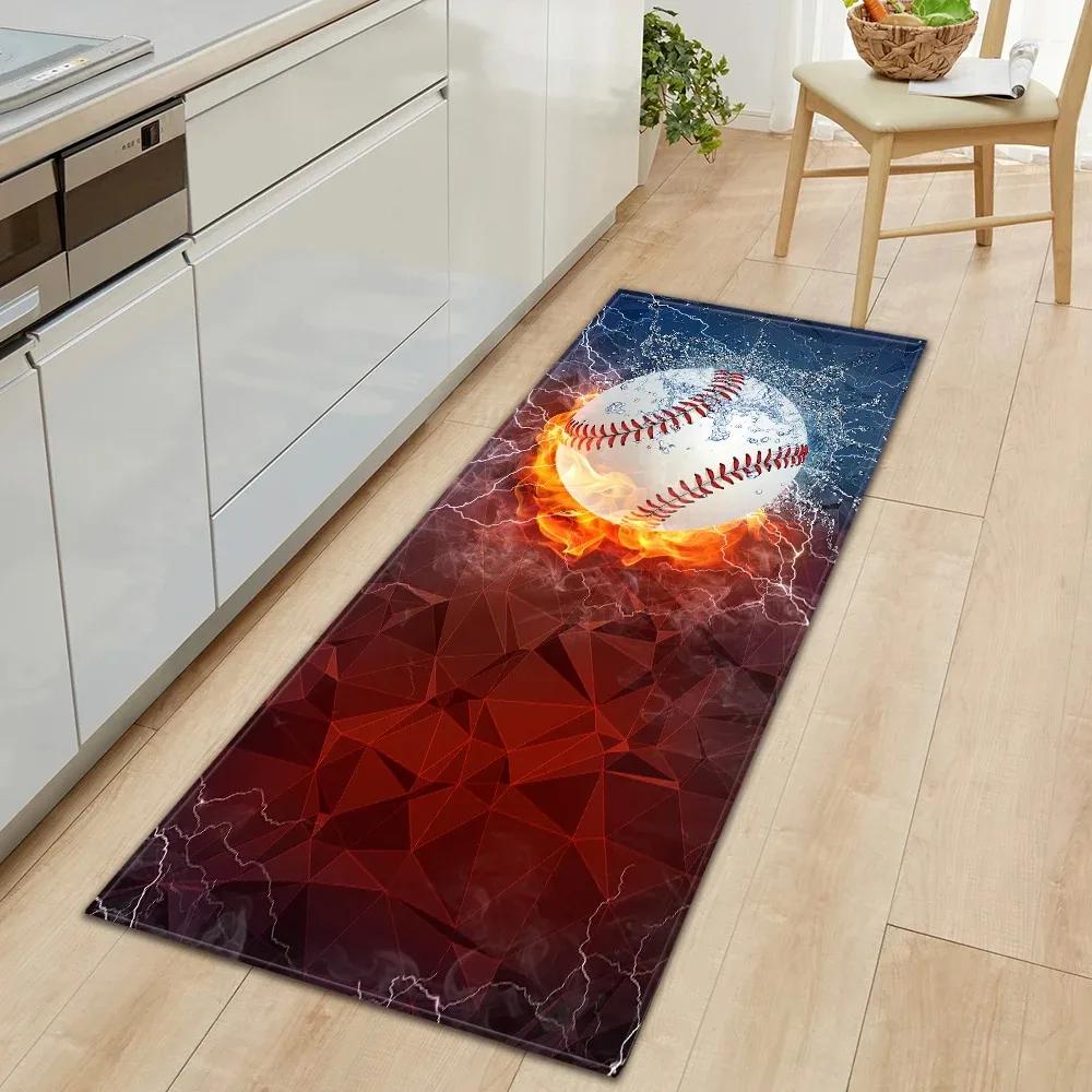 Non Slip Washable Sports Ball Special Effect Theme Runner Mat Dynamic Pattern Rug for Kitchen Hallway Bedroom Home Decor