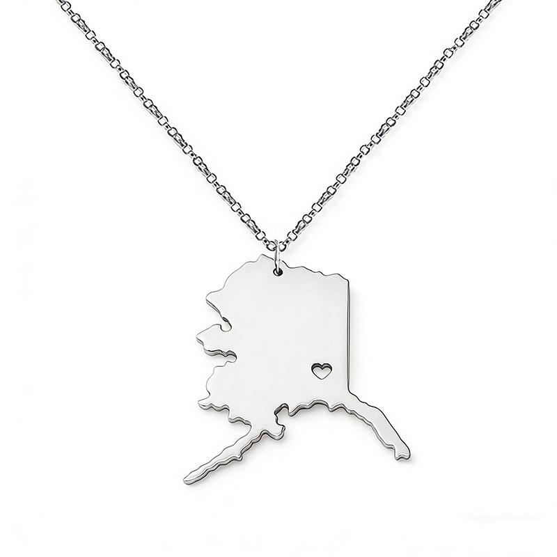 

Stainless Steel Hollow Heart Alaska Map Necklace United States America Map Pendants Necklaces Jewelry серебряный