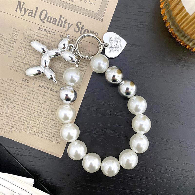 Cute Balloon Puppy Beaded Mobile Phone Chain Charm Girl Heart Light Luxury Keychain Bag Pendant Beaded Hanging Lanyard Accessory