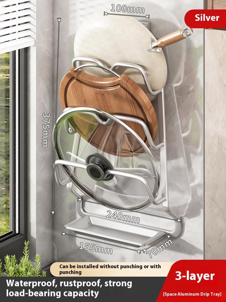 Pot Lid Rack No Punching Wall-mounted Kitchen Rack Large Cutting Board Placer Household Storage Multi-layer Cutting Board Shelf