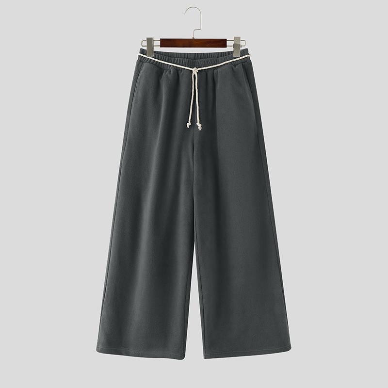 

INCERUN Autumn Men Elastic Waist Casual Furry Long Pants Trousers with Pockets 4XL сірий колір