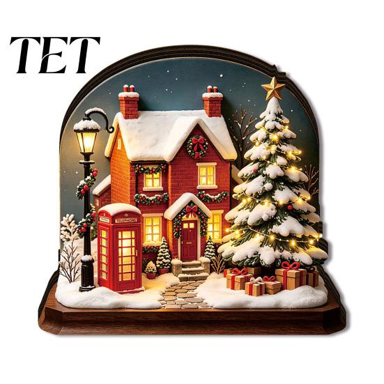 Cozy Living Room Decor Items Christmas Wooden Light Up House Table Ornament, LED Lighted Tabletop Decorations Book Nook Village Decoration for Holiday