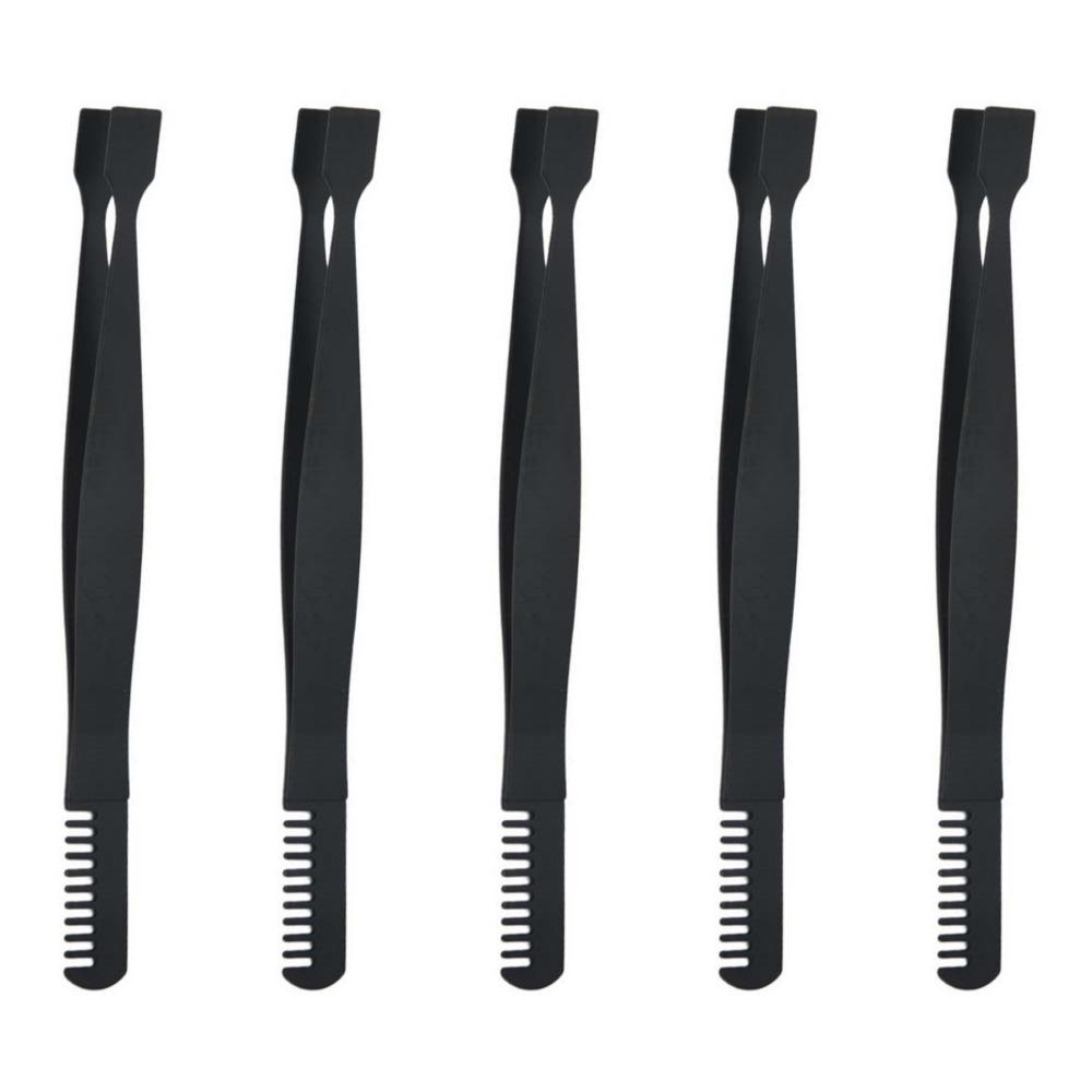 5pcs Flat Mouth Eyelash Extension Tweezers with Comb Lash Tweezers Women