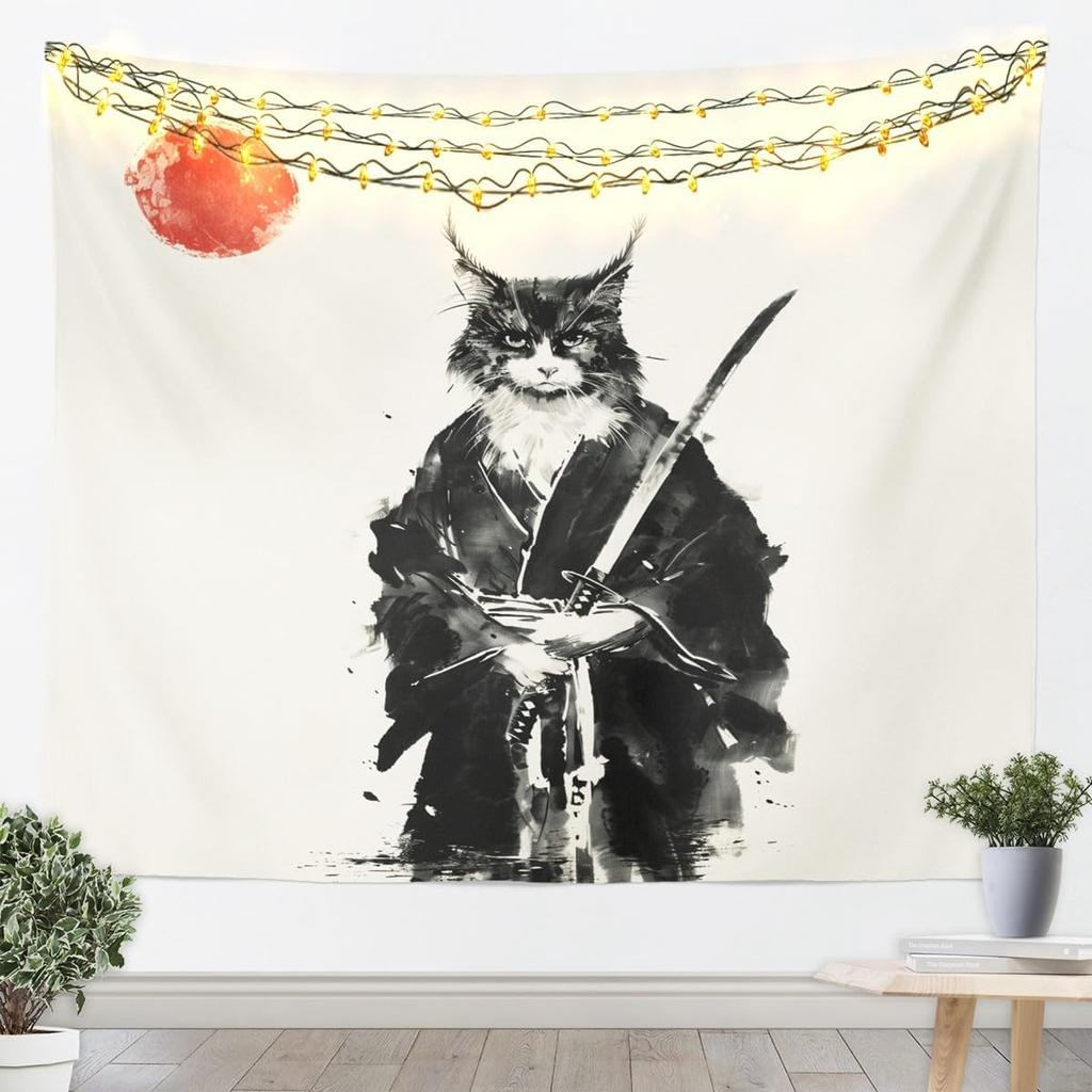 Japan Geisha Tapestry Cherry Blossoms Wall Art Japanese Tradition Wall Hanging Blanket for Living Room Bedroom Home Decor Small