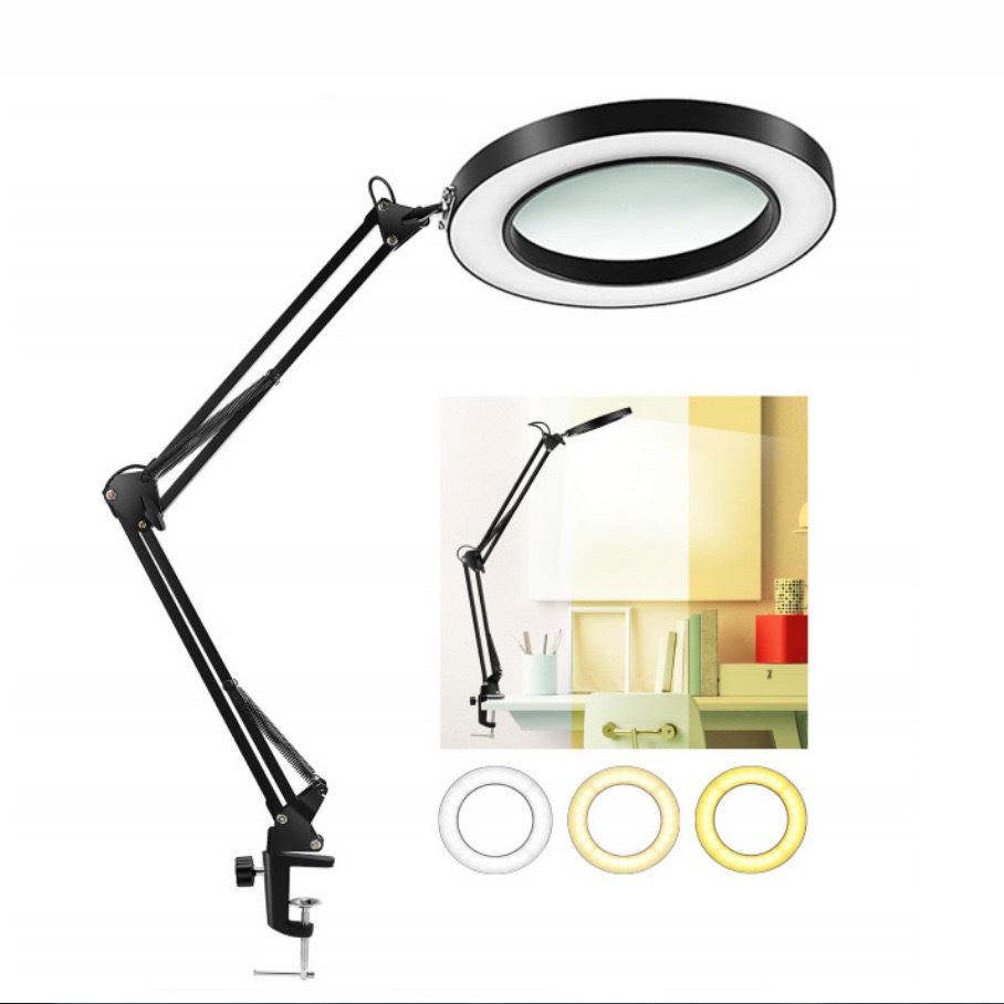 Foldable LED Desk Lamp with Magnifier for Makeup, Manicure, and Eyelash Extension