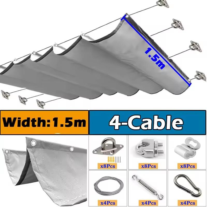Outdoor Waterproof Perforated Wave Sunshade Sail Patio Pergola Sun Shading Awning Retractable Shading Cover With Accessories