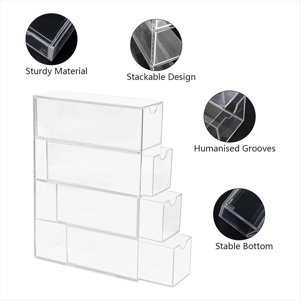 BHBL Washi Tape Organizer, 4 Drawers Stackable Plastic Washi Tape Box Organizer Storage, Clear Storage Drawers