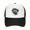 Raccoon Breaking Through Hole Trucker Hat Polyester Casual Snapback Cap Adjustable Unisex Outdoor