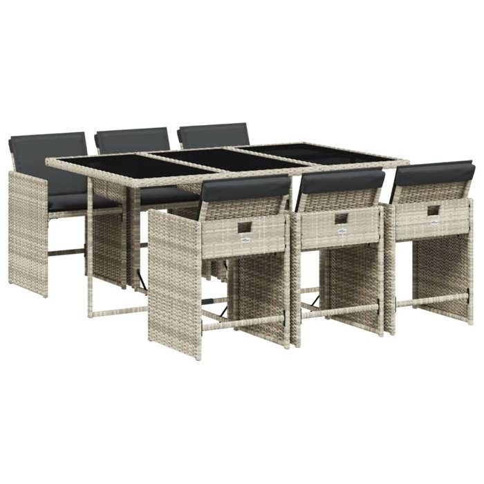 VidaXL Ensemble à Manger de Jardin avec Coussins 7 pcs, Table et Chaise de Terrasse, Meubles de Patio, Mobilier d'Extérieur, 3211091