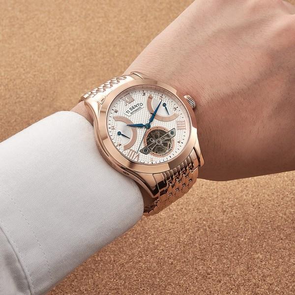 [Ticento]Men's Retrograde Automatic Metal Watch TS50091 + Shopping Bag, Korean Luxury Watches