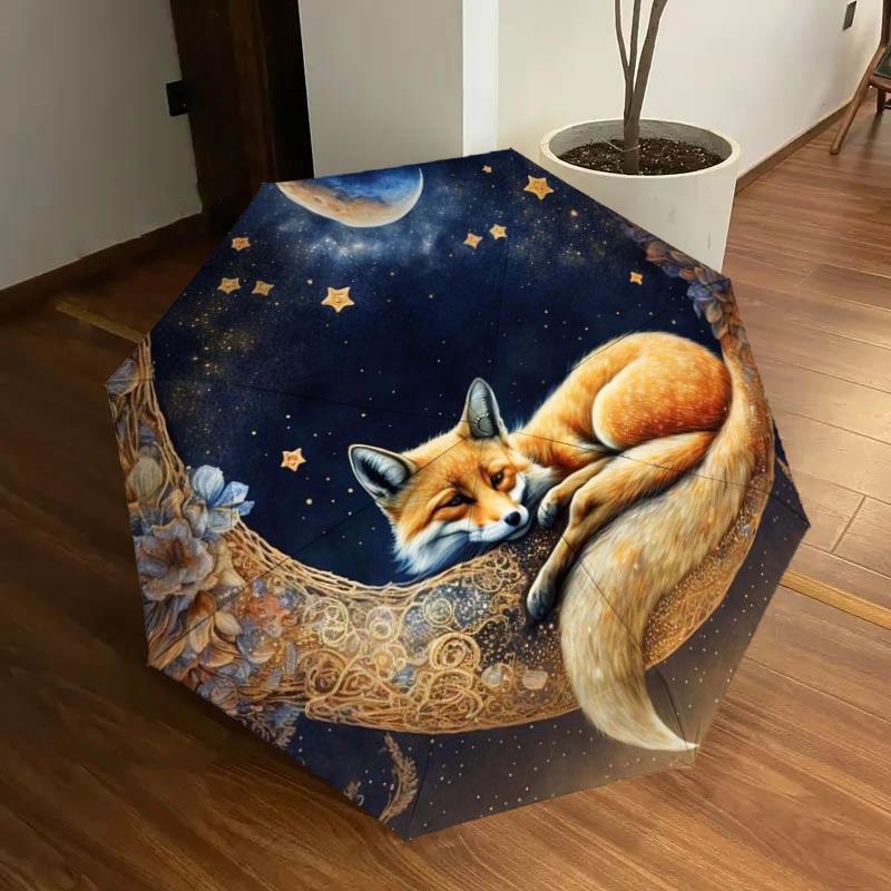 1pc Moonlit Fox Dreamscape Umbrella with Plastic Handle,Suitable for All Seasons Home Travel Outdoor UmbrellaDD467