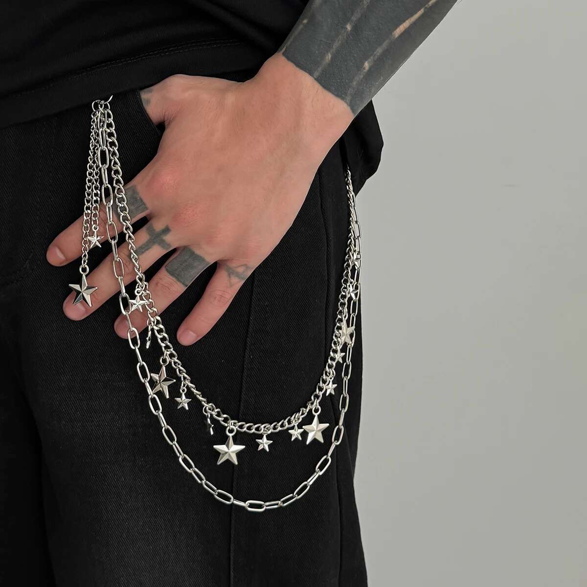 

Ingemark Trendy Hip Hop Double Layer Jeans Pants Chain Men Women Creative Star Pendant Bag Waist Chain Steampunk Jewelry Gift