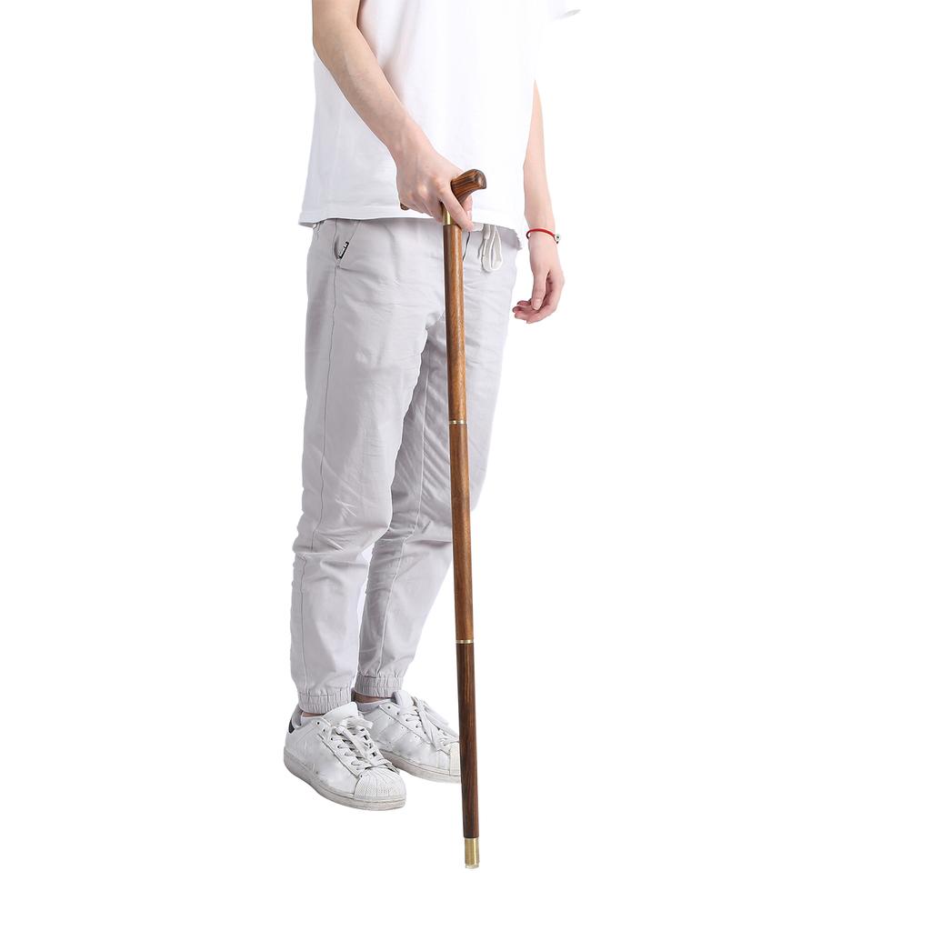 Professional Folding Walking Stick Ebony Wooden Cane with T Handle for Elderly Mobility