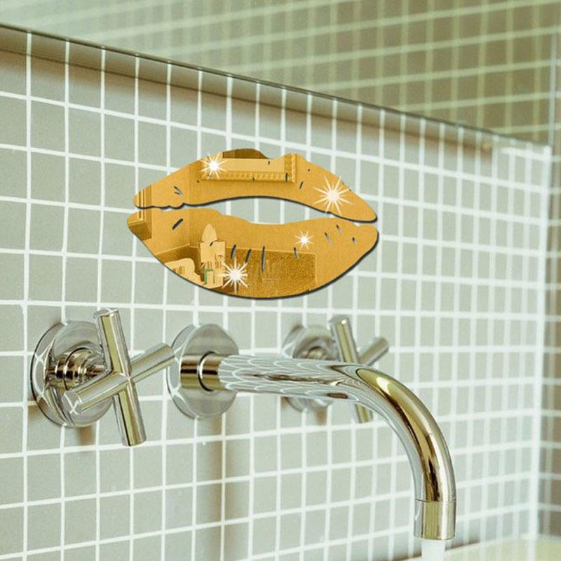 

Acrylic Silver Fashion 3d Mirror Effect Wall Stickers Home Decor Vinyl Stickers Gold Lips
