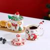 Festive Ceramic Santa Mug with Lid, Holiday Cartoon Coffee Cup, Large-Capacity Christmas Drinkware Gift