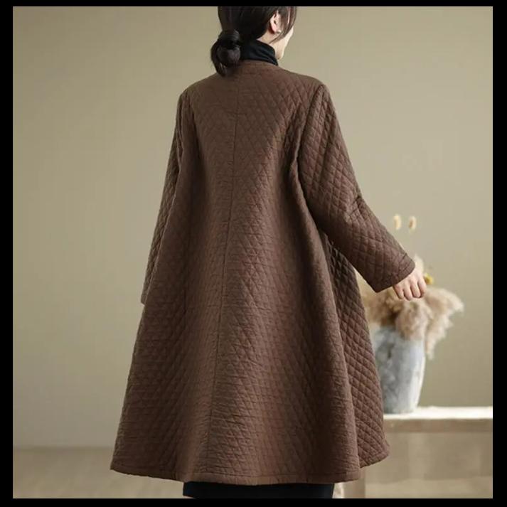 Retro Disc Buckle Fashion Rhombic Cotton Windbreaker Women's Winter Western Style Ladies Mid-length Jacket