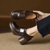 7CM Spring New Round Head Thick-soled Leather Single Shoes~ 2025 Waterproof Table Metal Buckle Deep Mouth Single Shoes High Heels