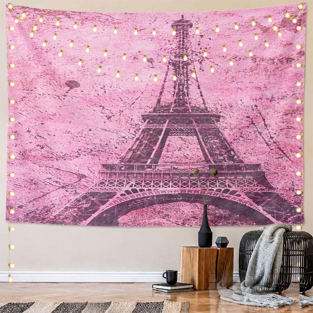 "Pink Eiffel Tower Abstract Design" Pattern Wall Hanging Tapestry Decorative Tapestry Home Decor for Bedroom and Living Room