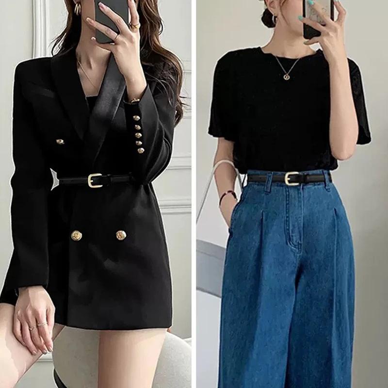 Ceinture tendance pour femme, version coréenne simple, ceinture de pantalon coupe-vent noire