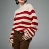 Damen Fauler Stil Hoher Hals Verdickt Gestreifter Strick Pullover Pullover Oberbekleidung