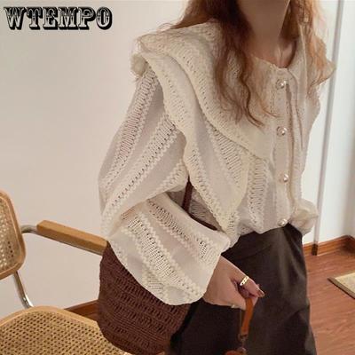 Spring and Autumn Women's Shirt Gentle and Stylish Small Collar Unique Shirt Loose Lantern Sleeve Shirt Top