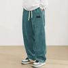 Men'S Corduroy Straight Leg Pants with Drawstring Waist, Pockets, and Logo Design  Stretchy Casual Fit for Everyday Wear Spring