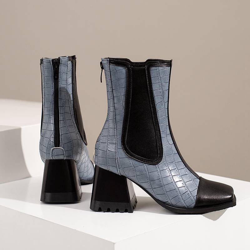 Krazing Pot Polyurethane Autumn Winter Shoes 47 Size 48 Chelsea Boots Stone Patterns Square Toe Slip On Keep Warm Ankle Boots