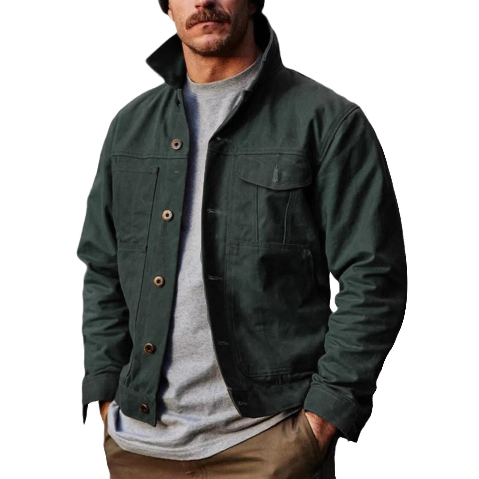 

Мужская зимняя куртка в стиле ретро с несколькими пуговицами и несколькими карманами, однотонная L