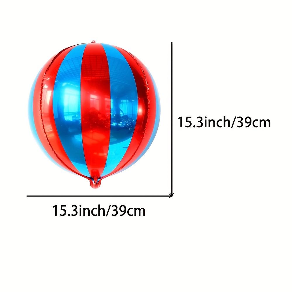 6er-Pack 4D Rot-Blaue Gestreifte Runde Ballons, Zirkus-Kugel-Aluminiumfolienballons, Zirkus-Ballon-Set, Geeignet für Geburtstagsfeiern,