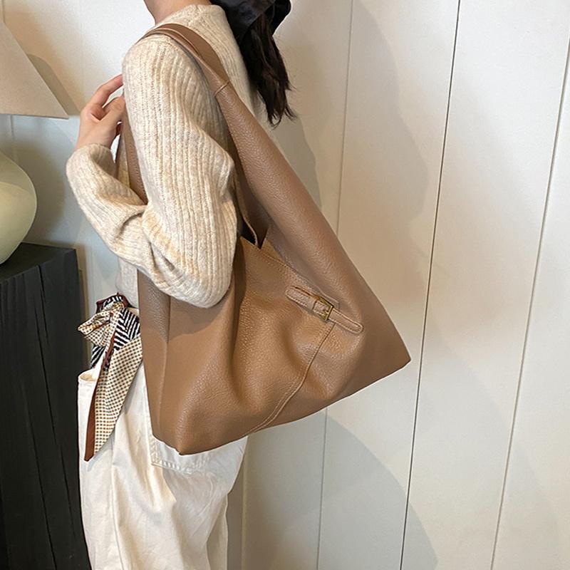 Lychee Pattern Shoulder Bag For Women Soft PU Leather Large Capacity Shopper Totes Winter Underarm Handbags