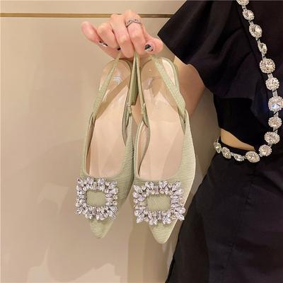 Modische Strass-Viereckschnalle spitze Zehenpartie flache Sandalen