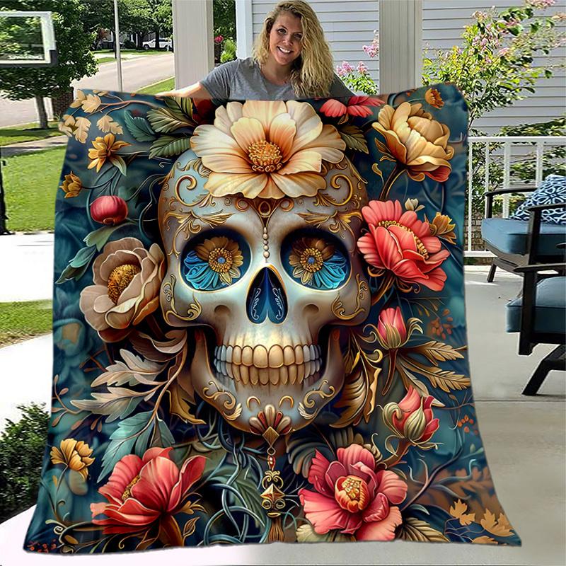 1pc Day of the Dead Design Theme Blanket Soft Throw for Home Decor, Perfect Gift for and , for All Seasons .K028