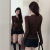 Spicy Girl Top Autumn Women's Wear Caution Machine Sexy V-neck Strap Bottom Long Sleeve Slim Fit Look Knitted Sweater