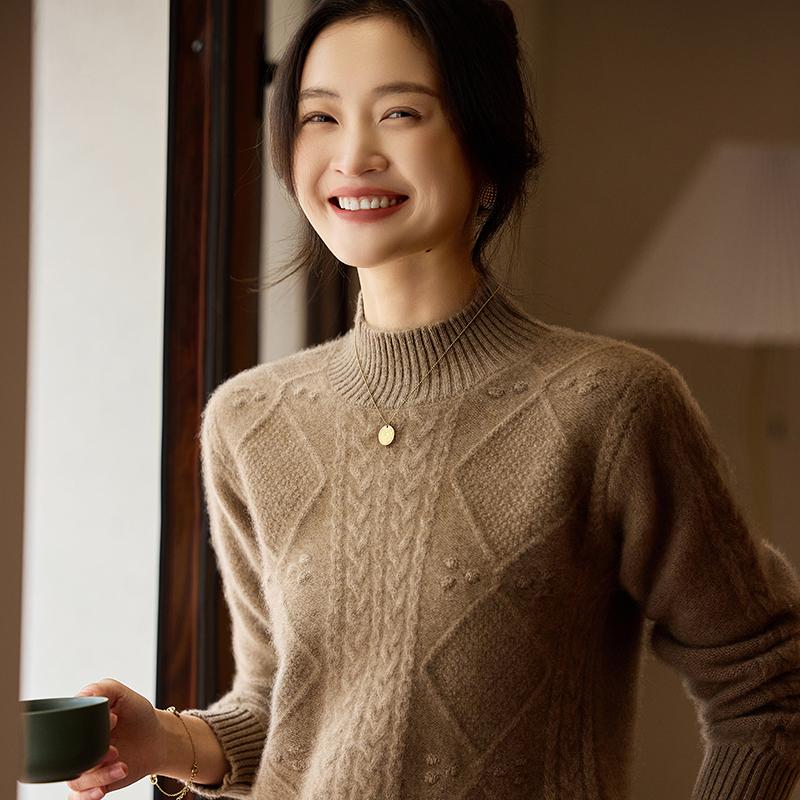 Women's Cashmere Sweater Qinghe Cashmere 30% Cashmere 70% Wool Autumn and Winter Pullover Warm and Fashionable