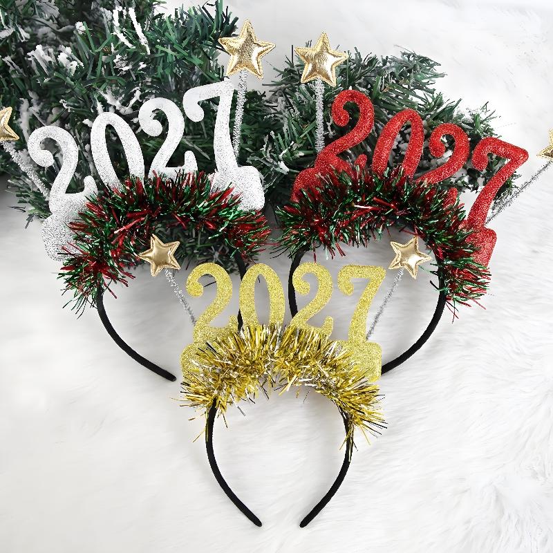 Creative Christmas Star Headband 1/4Pcs Color Strip Design Suitable for 2027 New Year Eve Party Decoration