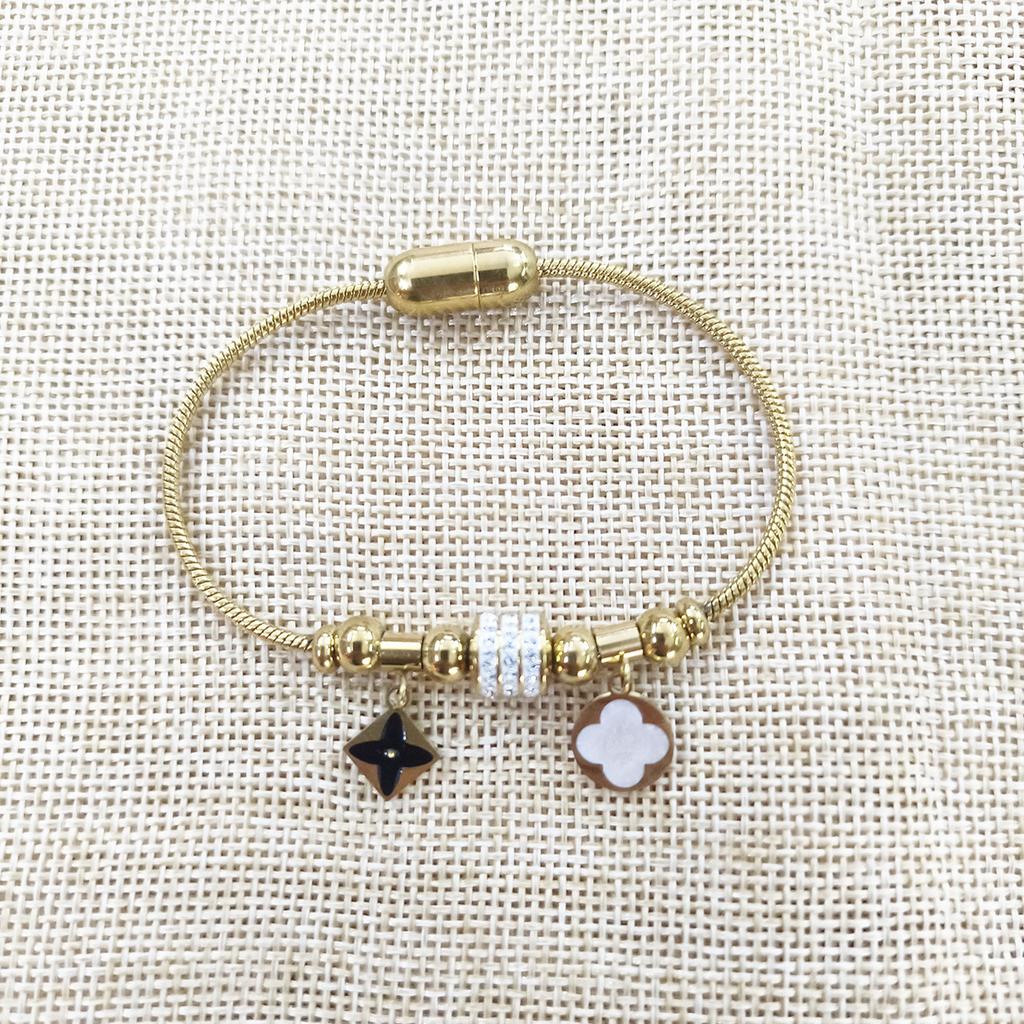 Light Luxury Style Full Diamond Clover Beaded Bracelet