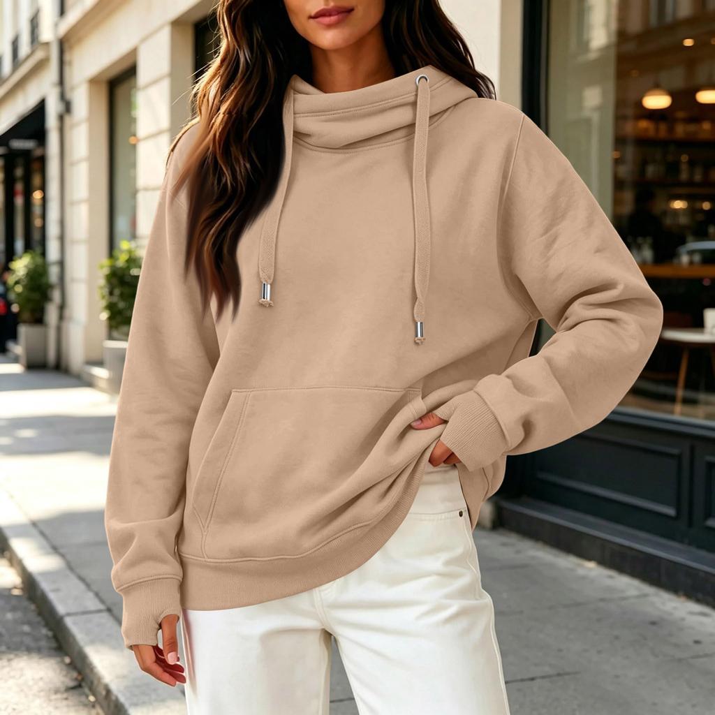 Women's Casual Long Sleeve Hoodie Sweatshirt with Neck, Pullover Top for Everyday Wear