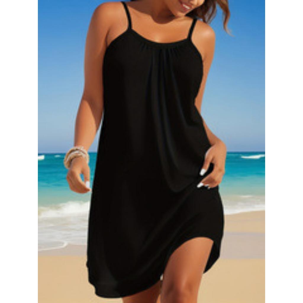 Solid Color Crew Neck Strap Dress, Slim Fit Vacation Beach Dress, Fashion Summer Casual Dress for Women, Hot Selling for Europe America