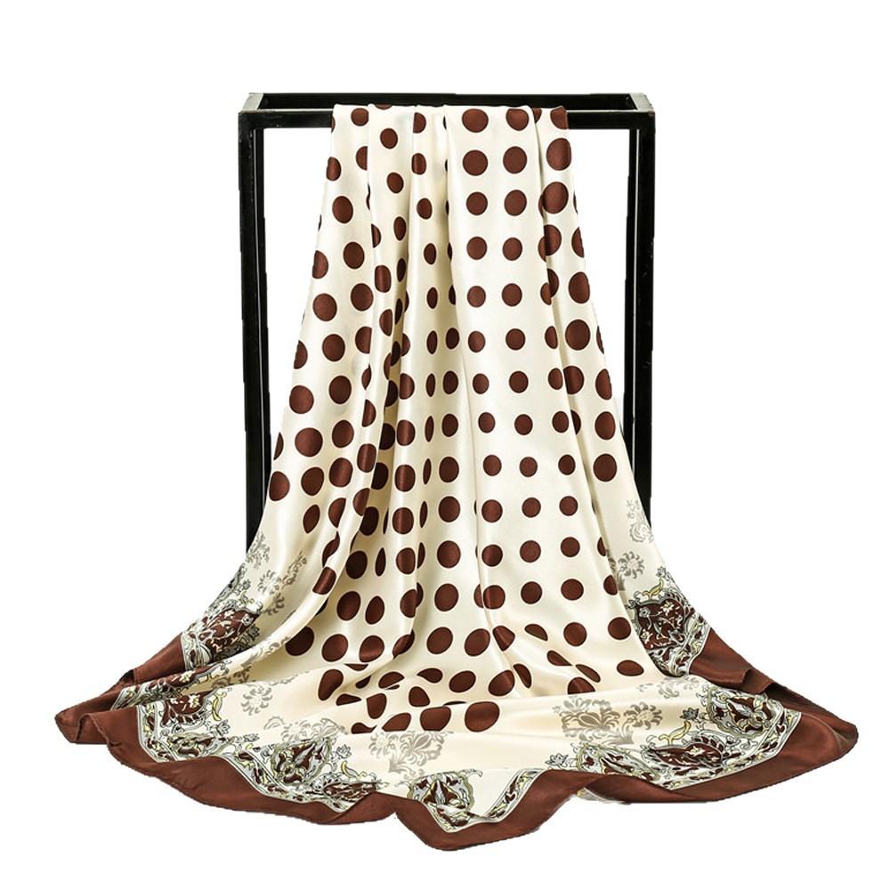 New coffee color polka dot versatile tube top silk scarf women's summer vacation style large square scarf Spice girl sexy neck scarf shawl