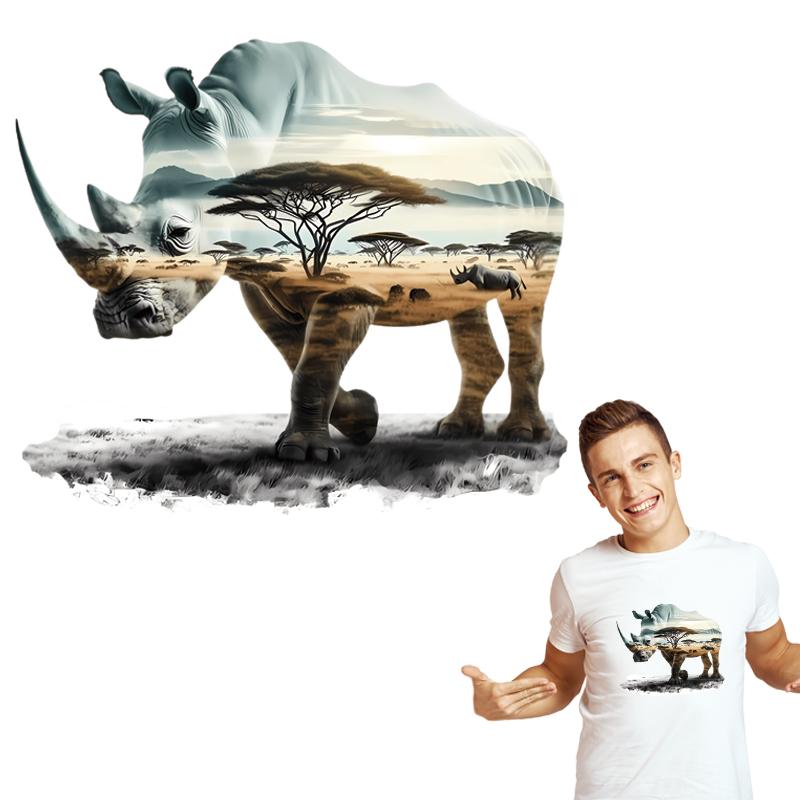 Stoffaufnäher Laufendes Nashorn DIY Hoodies Heißpresse Applikationen T-Shirt Kleidung Aufkleber Aufbügeltransferdruck mit Haushaltseisen