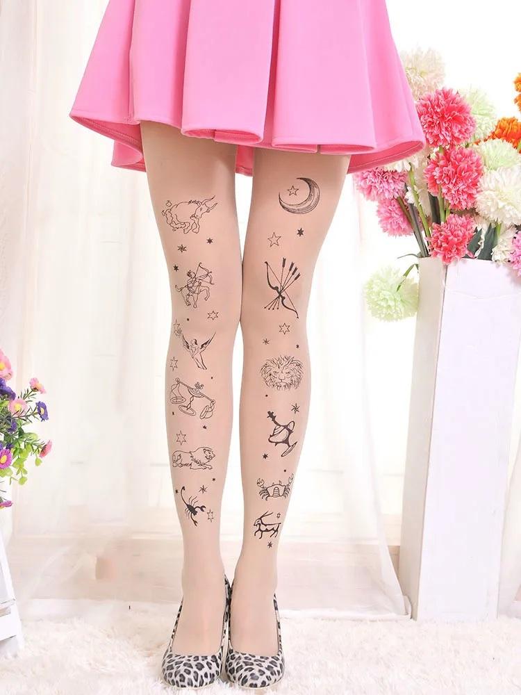 Sexy Silk Stockings 15D Women Tights Camouflage Tattoo Pantyhose Pattern Transparent Long Female Tattoo Hosiery Print