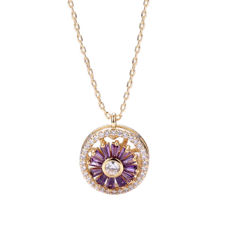 

Обертова підвіска з цирконію для жінок - Стиль TikTok, Мікропаве, Повністю інкрустована діамантами, Талісман на удачу, Модний ланцюжок для ключиці фіолетовий