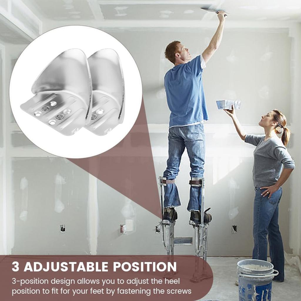 2 Pack Adjustable Metal Drywall Stilt Heel Bracket Replacement Kits for Safe High Wall Painting and Construction Work