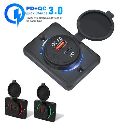 12V 24V Quick Charge 3.0 PD Dual USB Socket with Protection Cover Fast Charging Port with LED for Vehicle Dashboard Installation